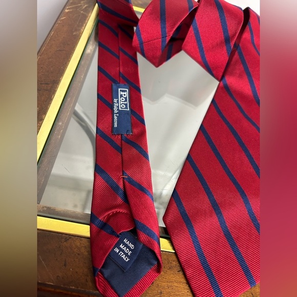 Polo by Ralph Lauren 100% Silk Red-Blue Striped 58” Men Office Career Italy Made - Picture 5 of 10